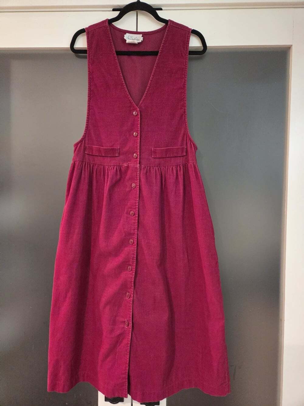 Vtg 90s Corduroy Jumper Dress Wine Midi Sz 10 Cottagecore Via Sant'Andrea